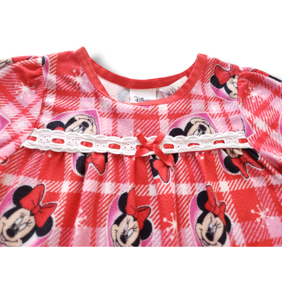 Disney Girls 24m Red Flannel Classic Minnie Mouse Nightgown Eyelit Lace - Picture 2 of 3